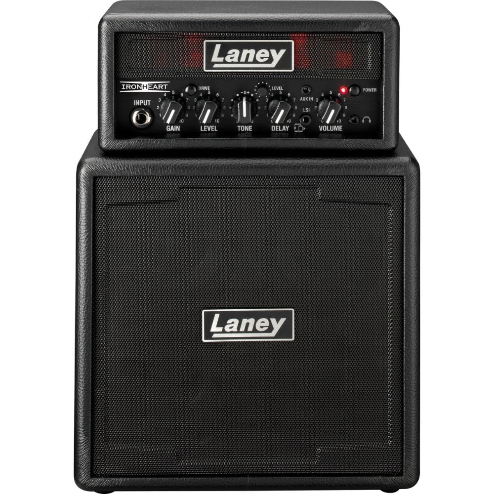 Combo portátil com pilhas para guitarra Laney MINISTACK-IRON 6W com drive, delay e conexão LSI