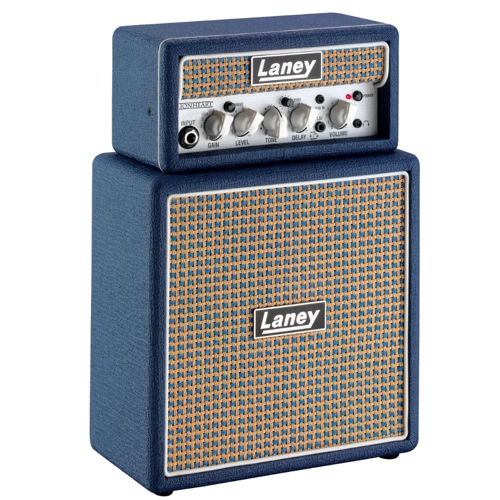 Combo portátil com pilhas para guitarra Laney MINISTACK-LION 6W com drive, delay e conexão LSI