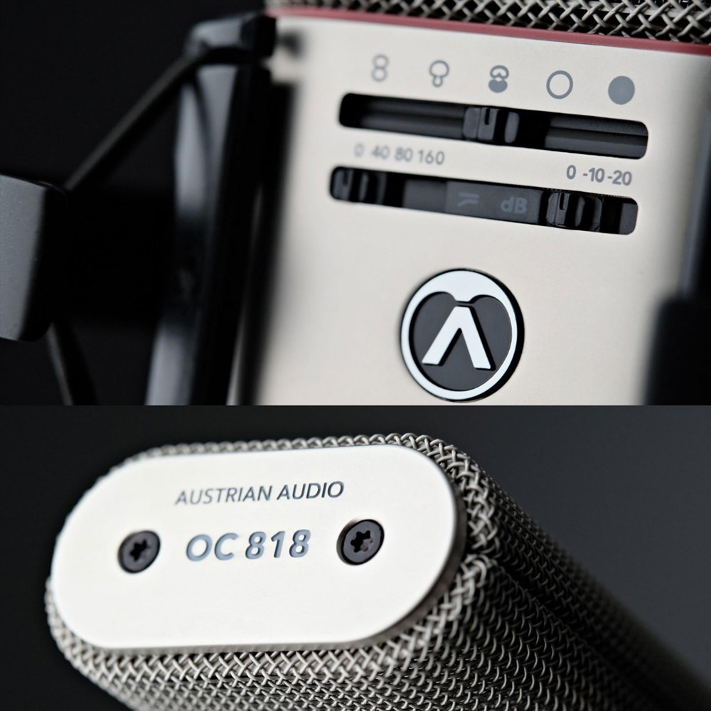 Kit com 2 microfones condensadores diafragma grande com multiplos padrões polares Austrian OC818 Dua - 3