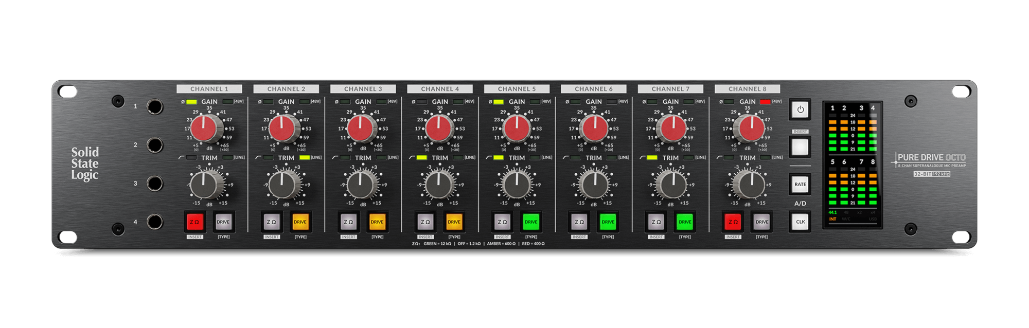 PureDrive Octo 2U SSL Pré-amplificador 8 Canais